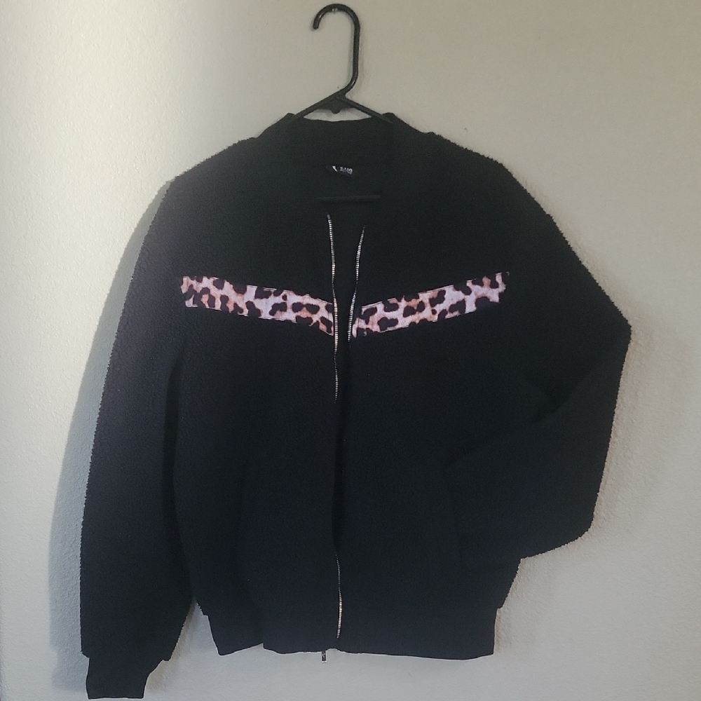 ZYIA Black Jacket with Leopard Print Accent